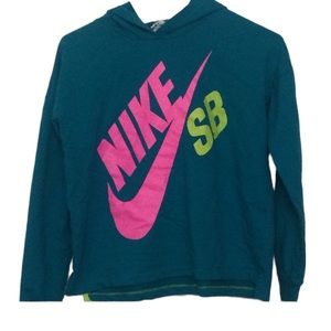 🌞 Nike SB long sleeve pullover hoodie teal Barbiecore pink girl L women XSP